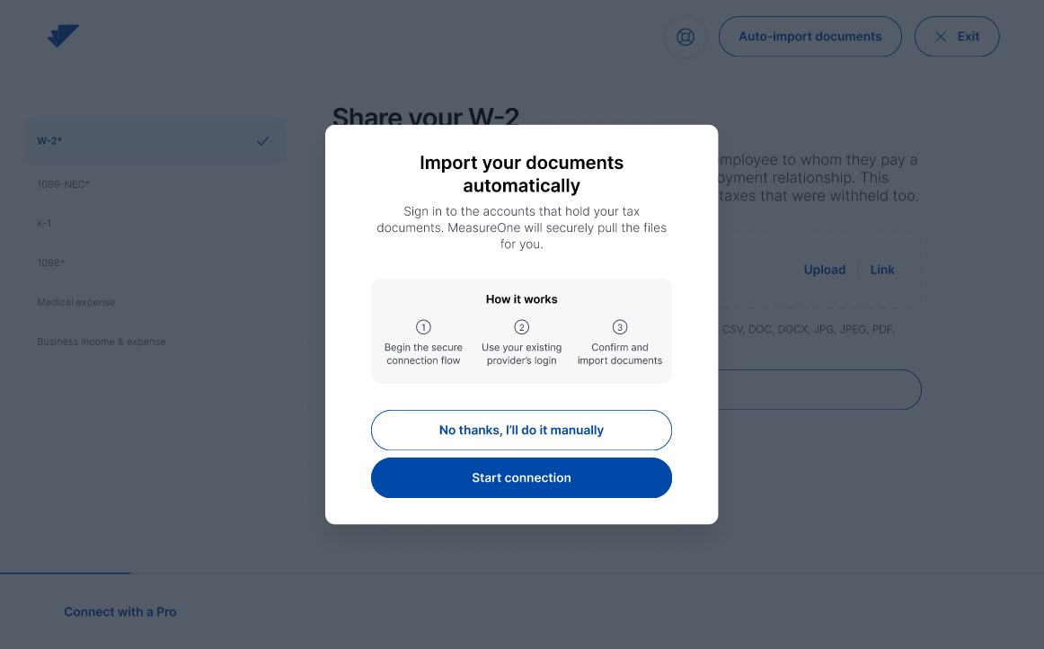 Document auto-import introduction and Start connection button