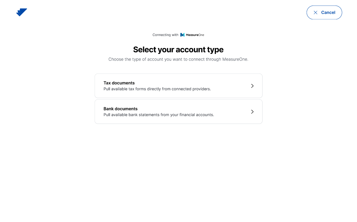 Choose tax documents or bank documents for import