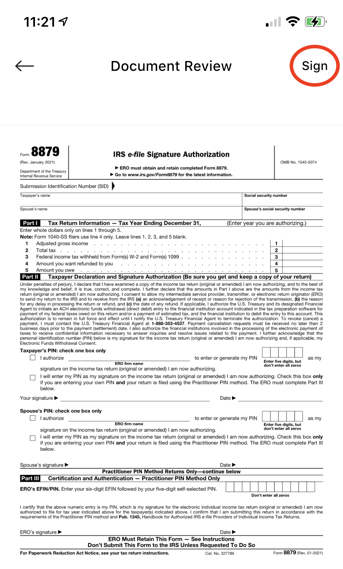 Select Sign in the document viewer