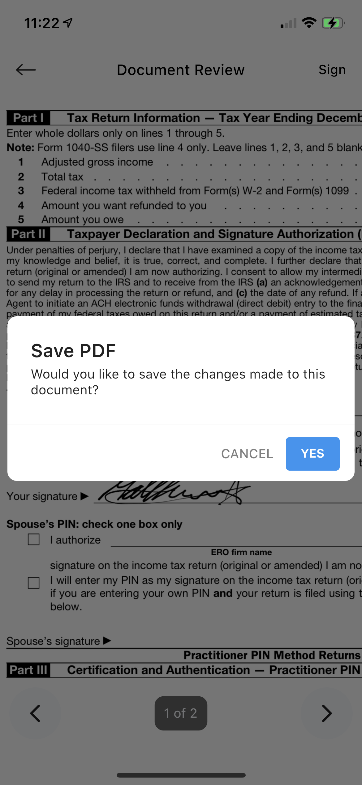 Confirm saving the signed PDF
